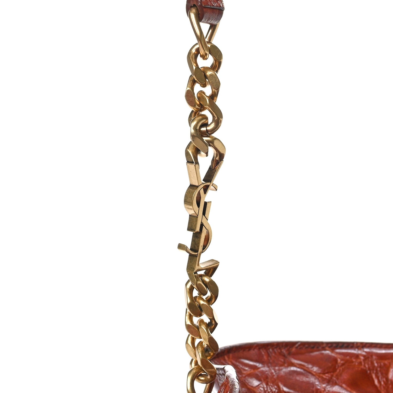 Saint Laurent Calfskin Crocodile Embossed Bucket Bag Vintage Brown 10 of 12
