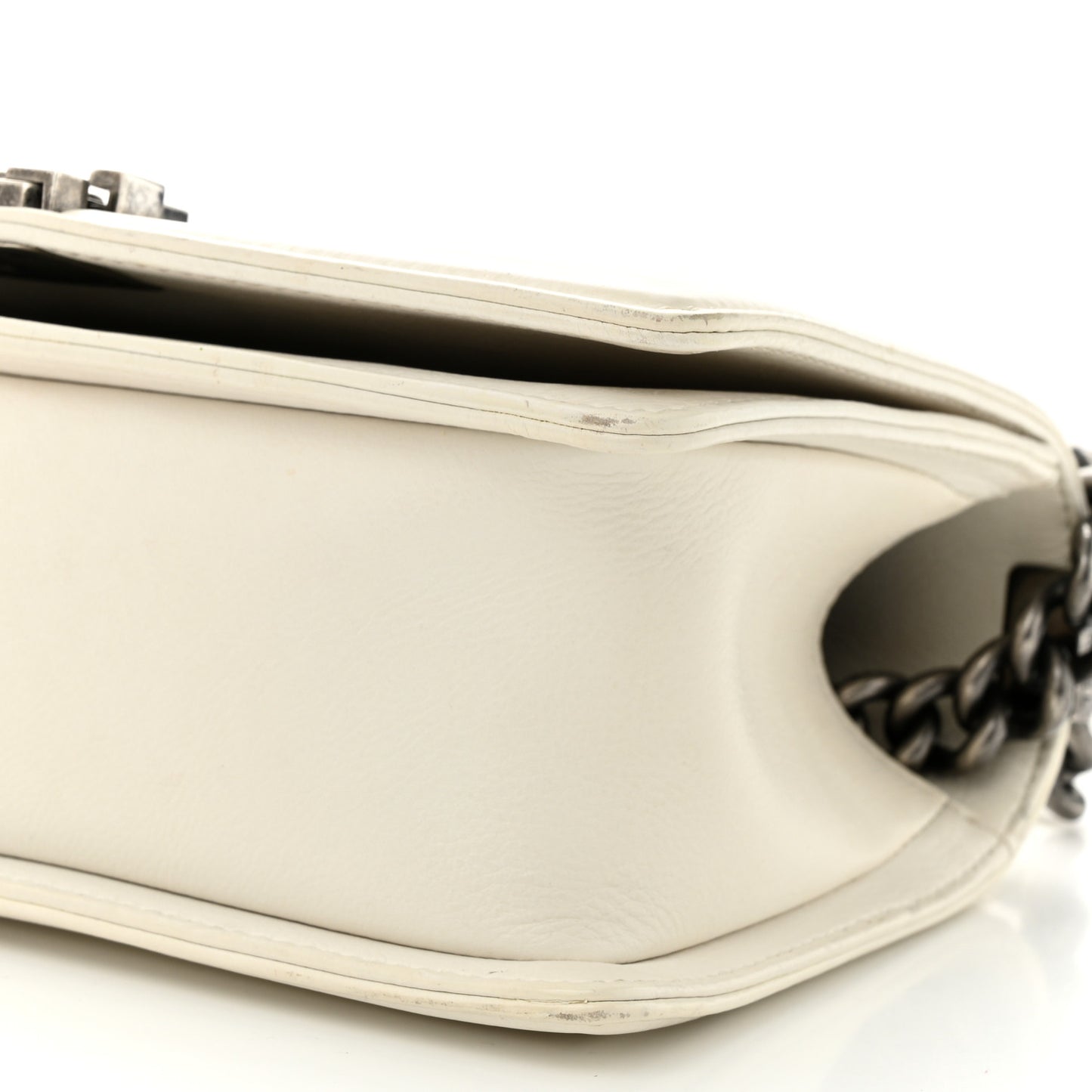 Calfskin Double Stitch Medium Boy Flap White