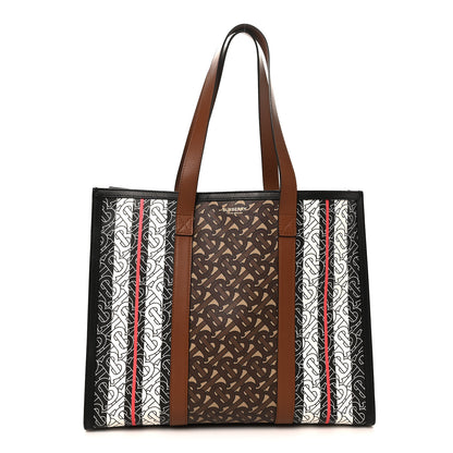 Burberry E-Canvas Monogram Stripe Book Tote Black Bridle Brown 1 of 9
