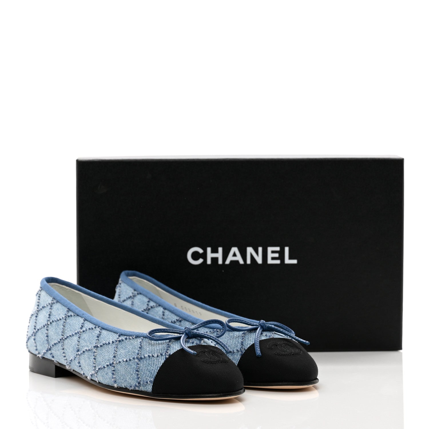 Chanel Denim Embroidered Grosgrain CC Cap Toe Ballerina Flats 37.5 Blue Black 8 of 8