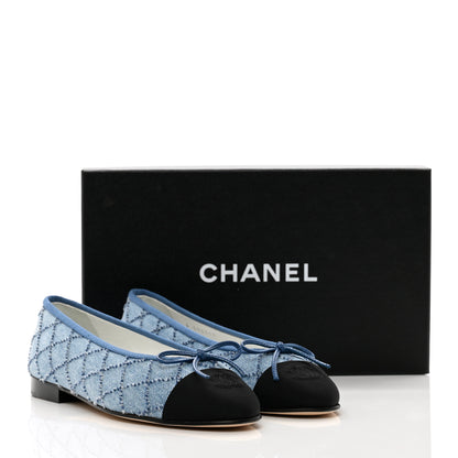 Chanel Denim Embroidered Grosgrain CC Cap Toe Ballerina Flats 37.5 Blue Black 8 of 8
