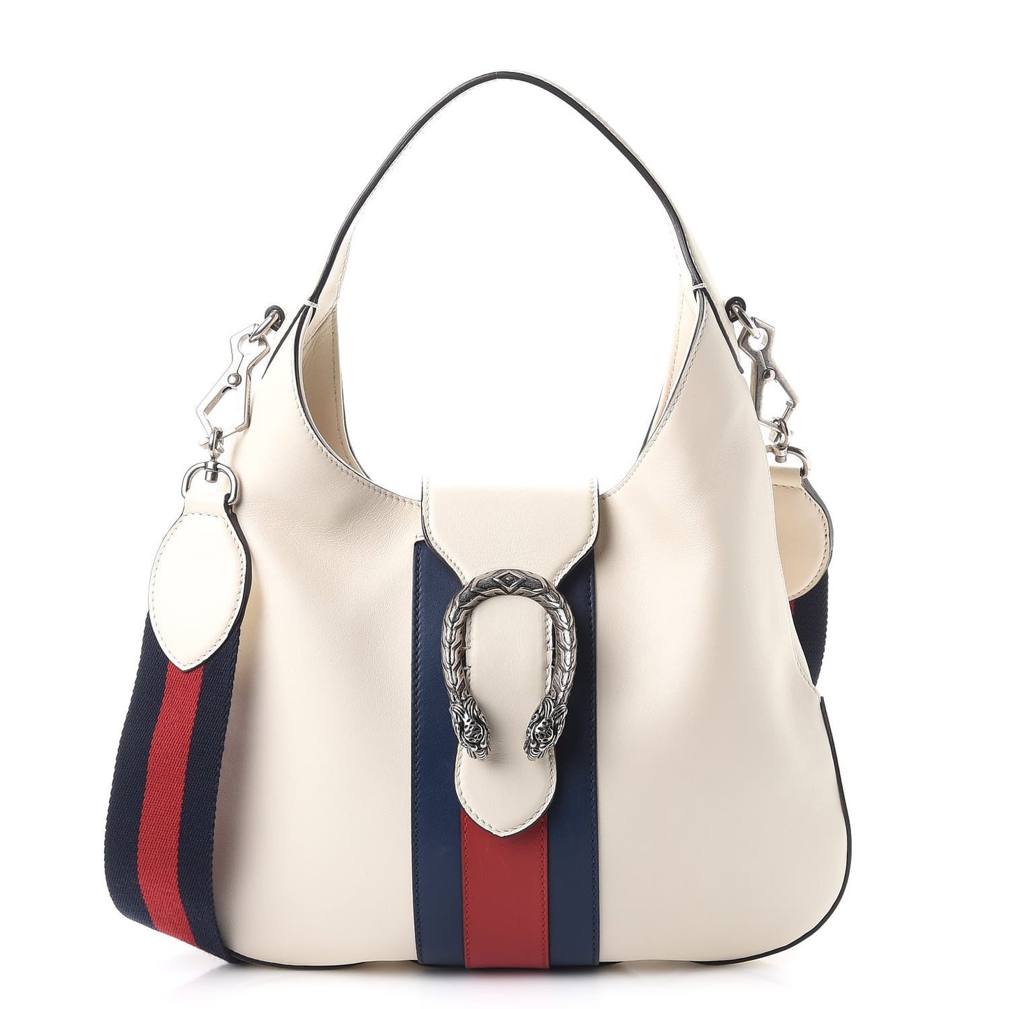 Calfskin Web Stripe Small Dionysus Hobo White