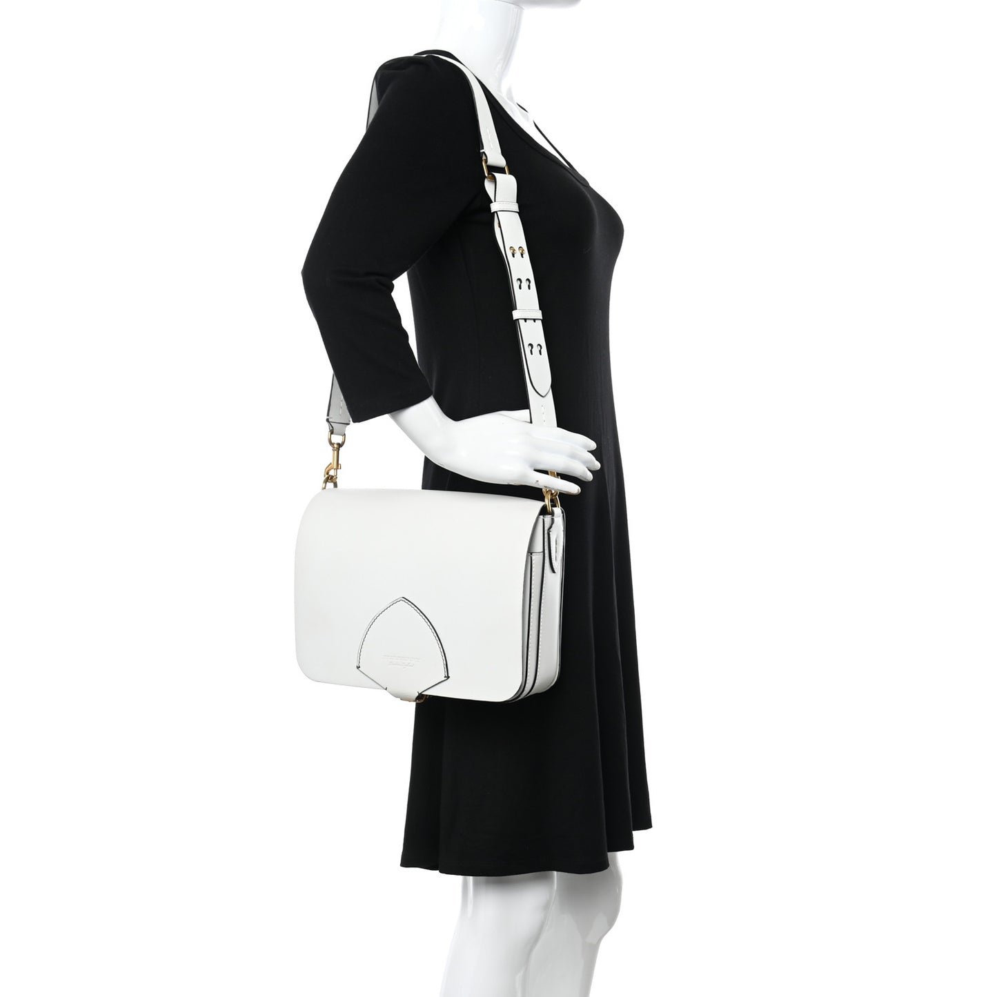 Calfskin Large Square Satchel Chalk White
