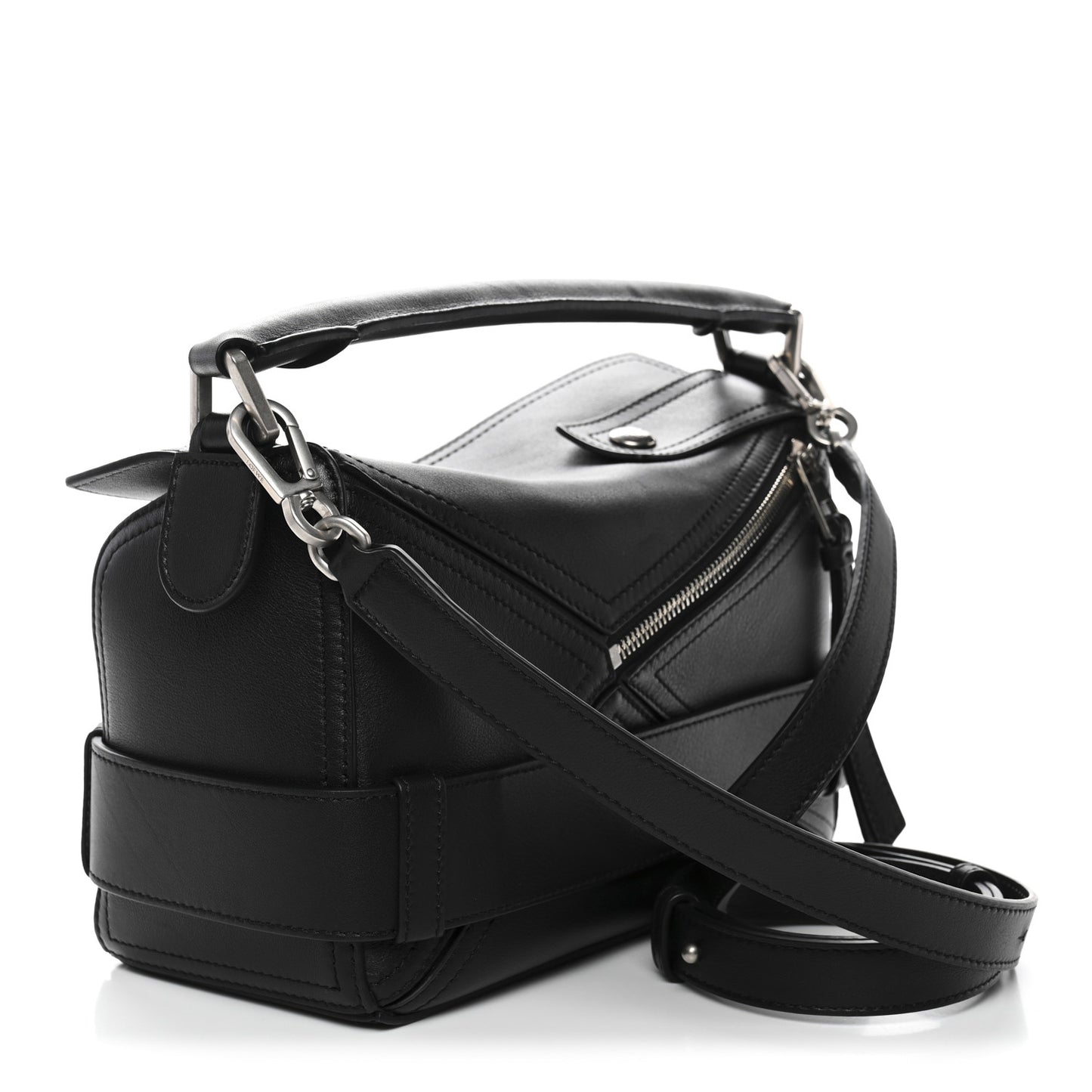 Shiny Calfskin Small Puzzle Biker Bag Black