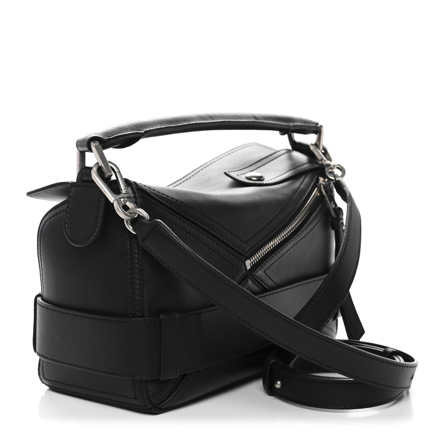 Loewe Shiny Calfskin Small Puzzle Biker Bag Black 3 of 10