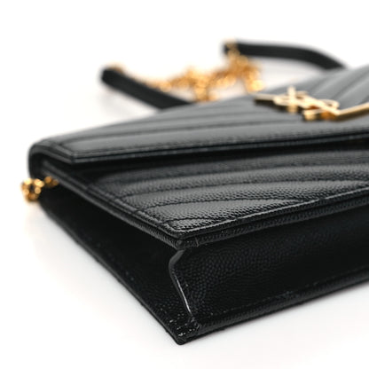 Saint Laurent Grain De Poudre Matelasse Chevron Monogram Envelope Chain Wallet Black 8 of 9