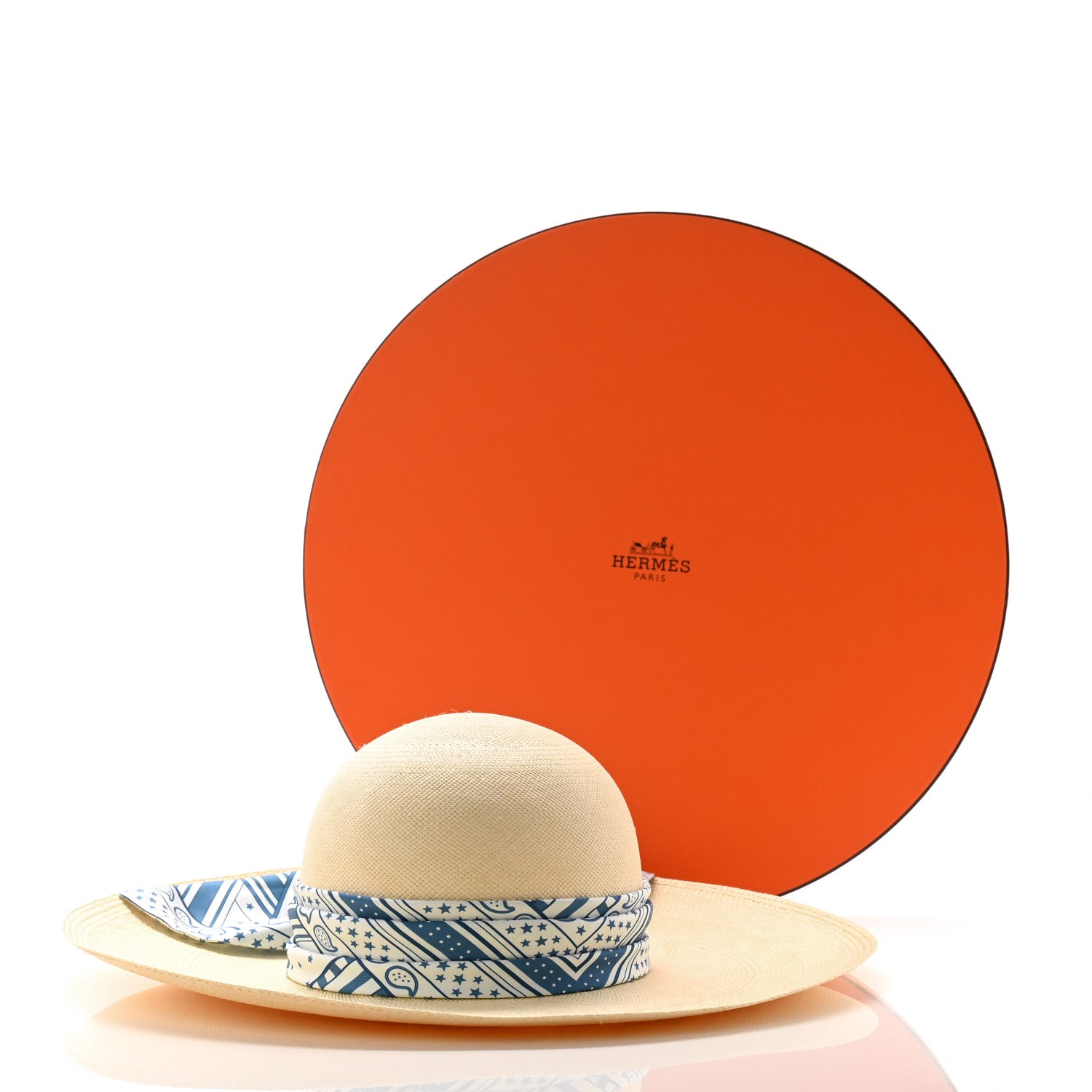Hermes Straw Ingrid Zigzag Panama Hat 56 Naturel Bleu Jean 9 of 9
