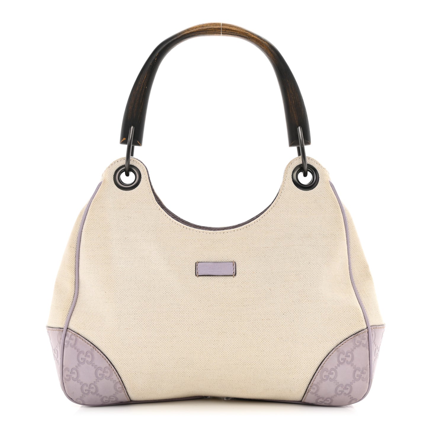 Canvas Guccissima Wooden Handle Shoulder Bag Beige Purple