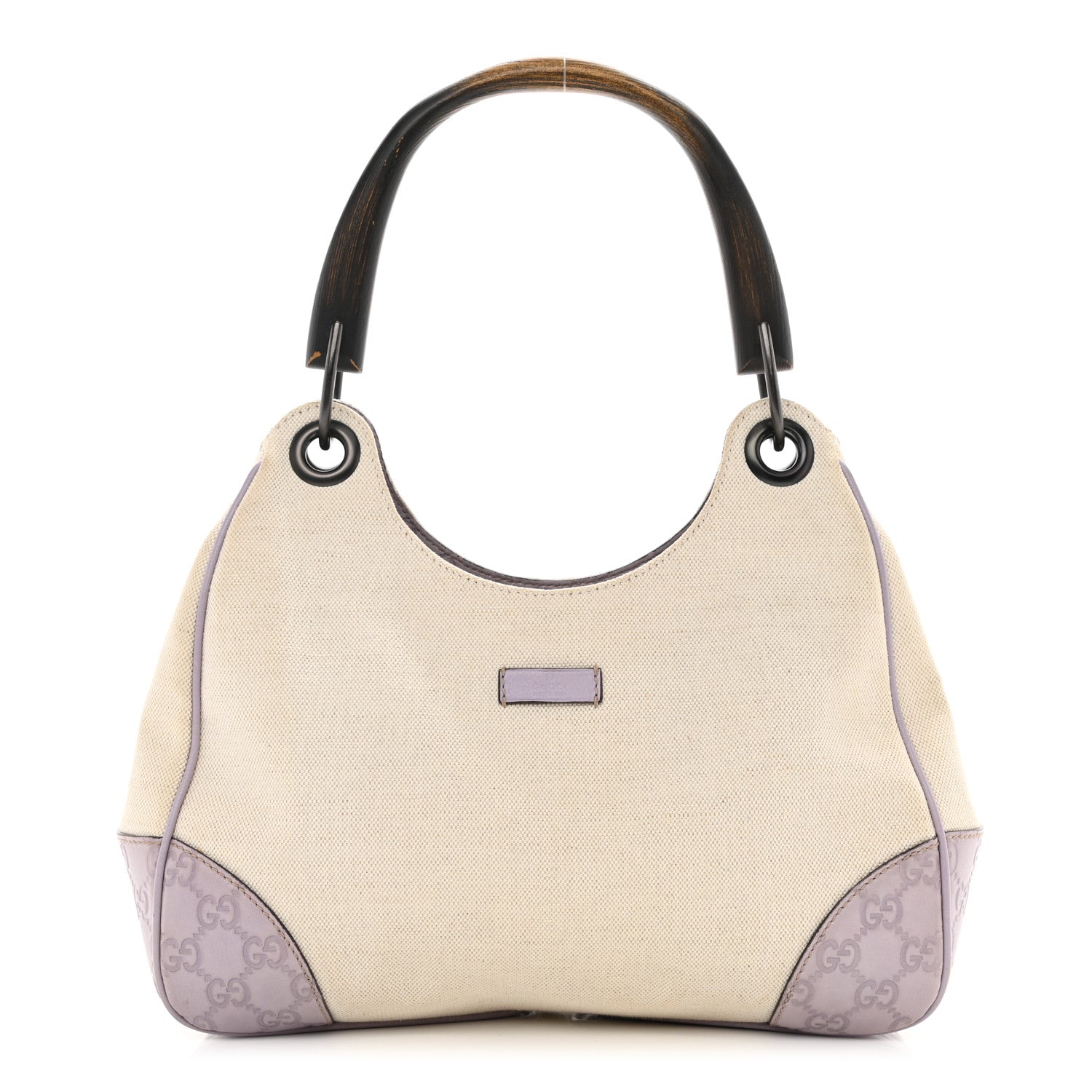 Gucci Canvas Guccissima Wooden Handle Shoulder Bag Beige Purple 1 of 11