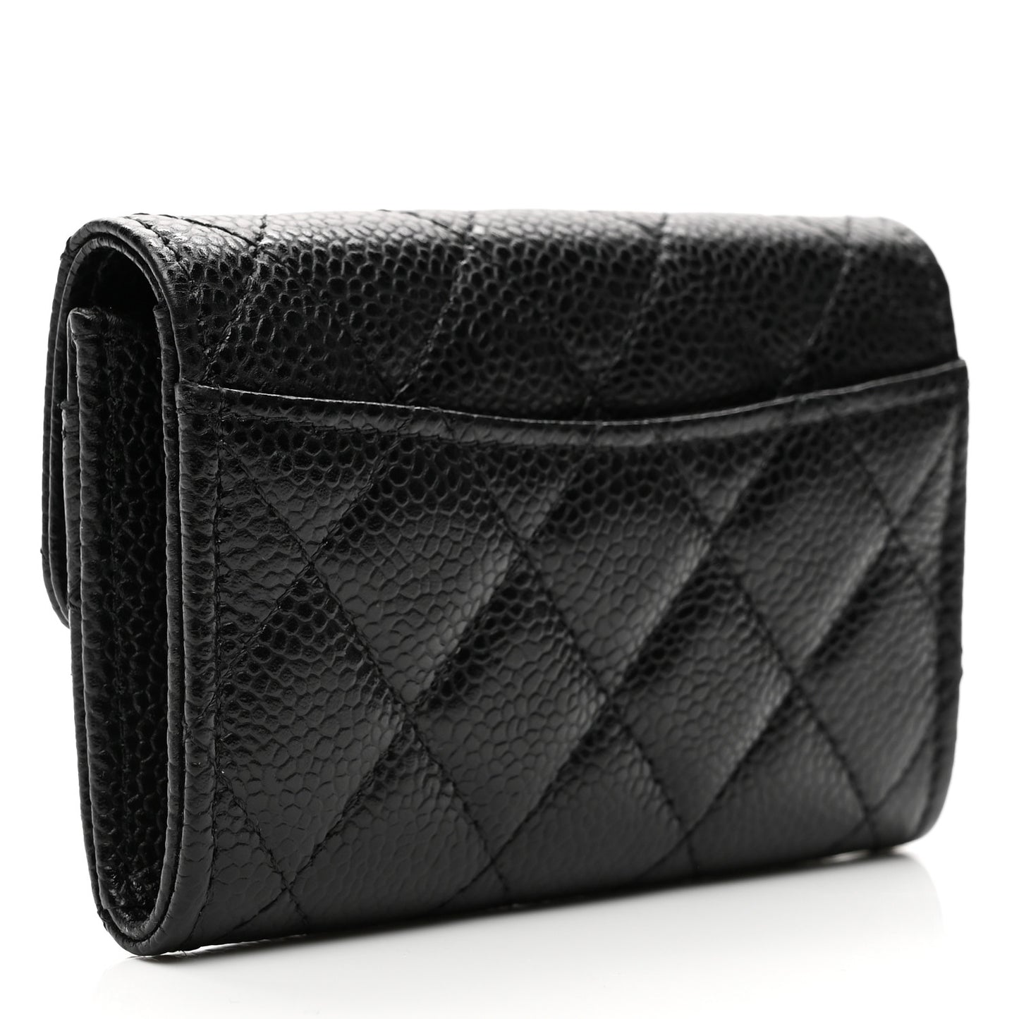 Caviar Quilted Flap Card Holder Wallet Black