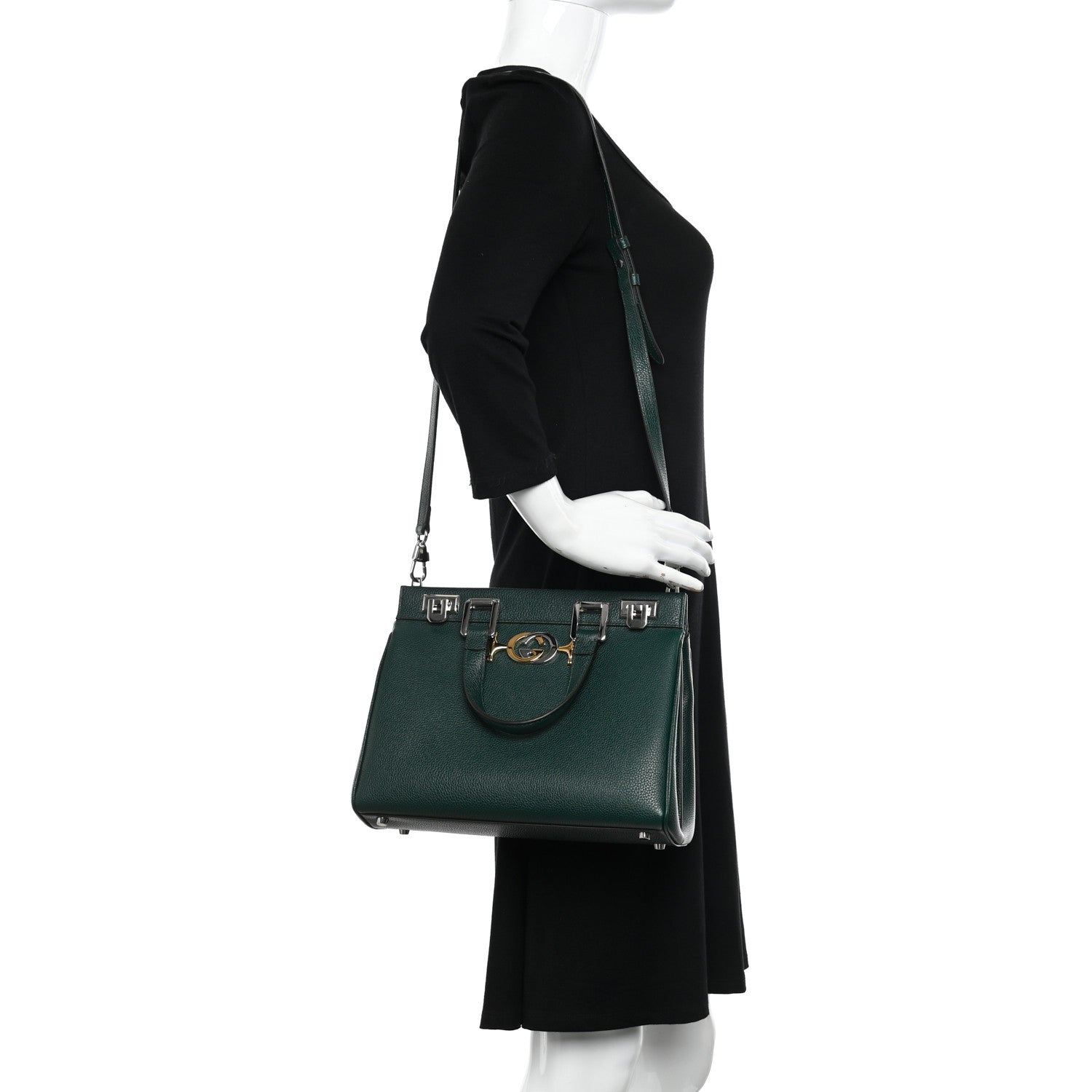 Gucci Grainy Calfskin Small Zumi Top Handle Bag Vintage Green 2 of 10