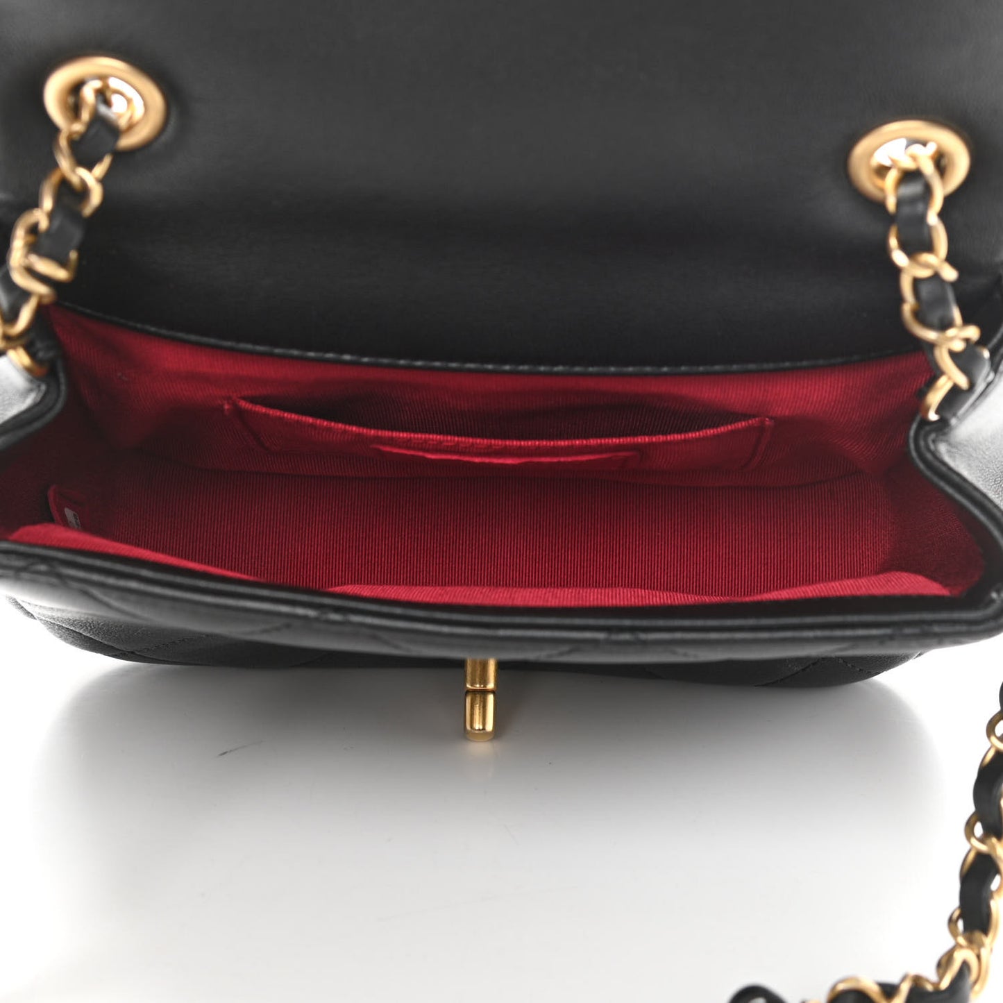 Lambskin Quilted Small Circular Handle Bag Black