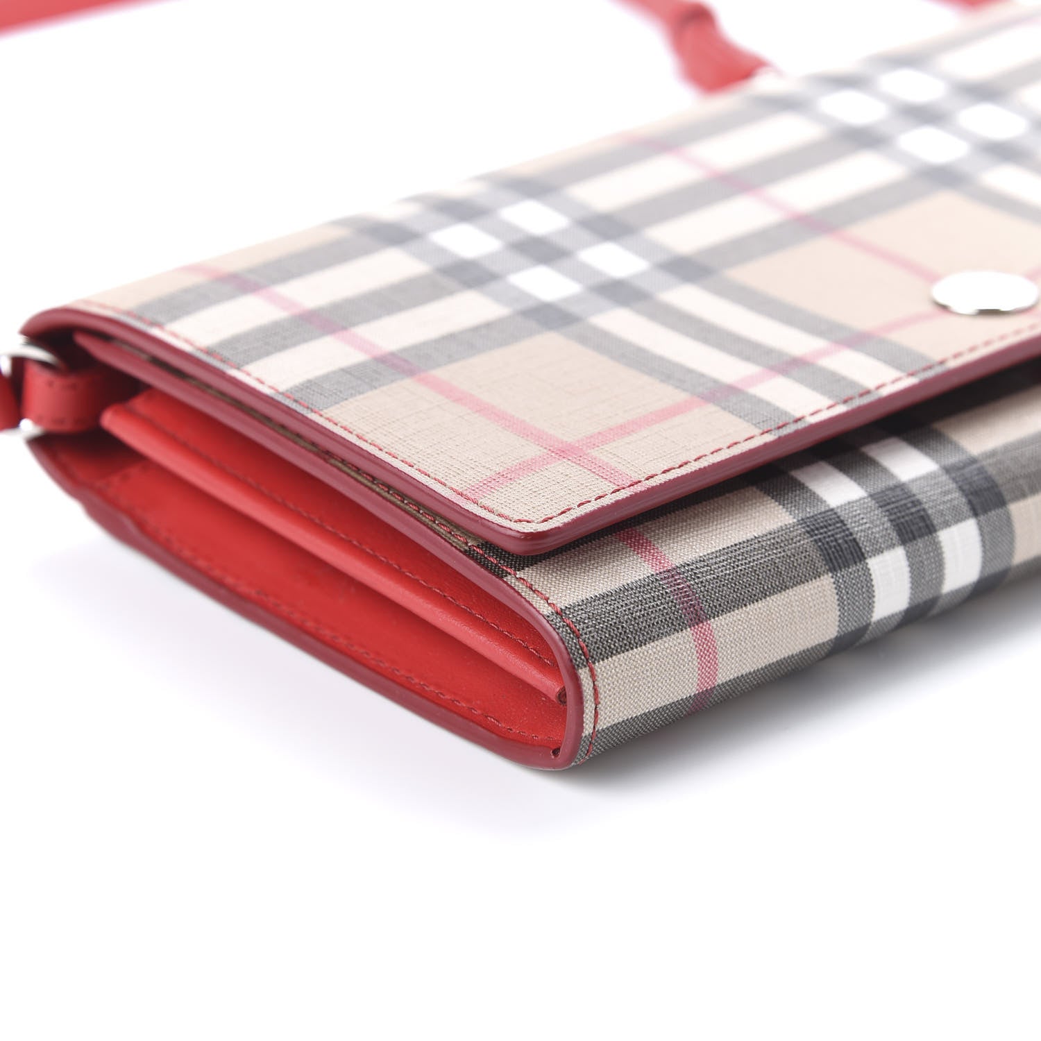 Burberry E-Canvas Vintage Check Wallet With Detachable Strap Bright Military Red 6 of 11