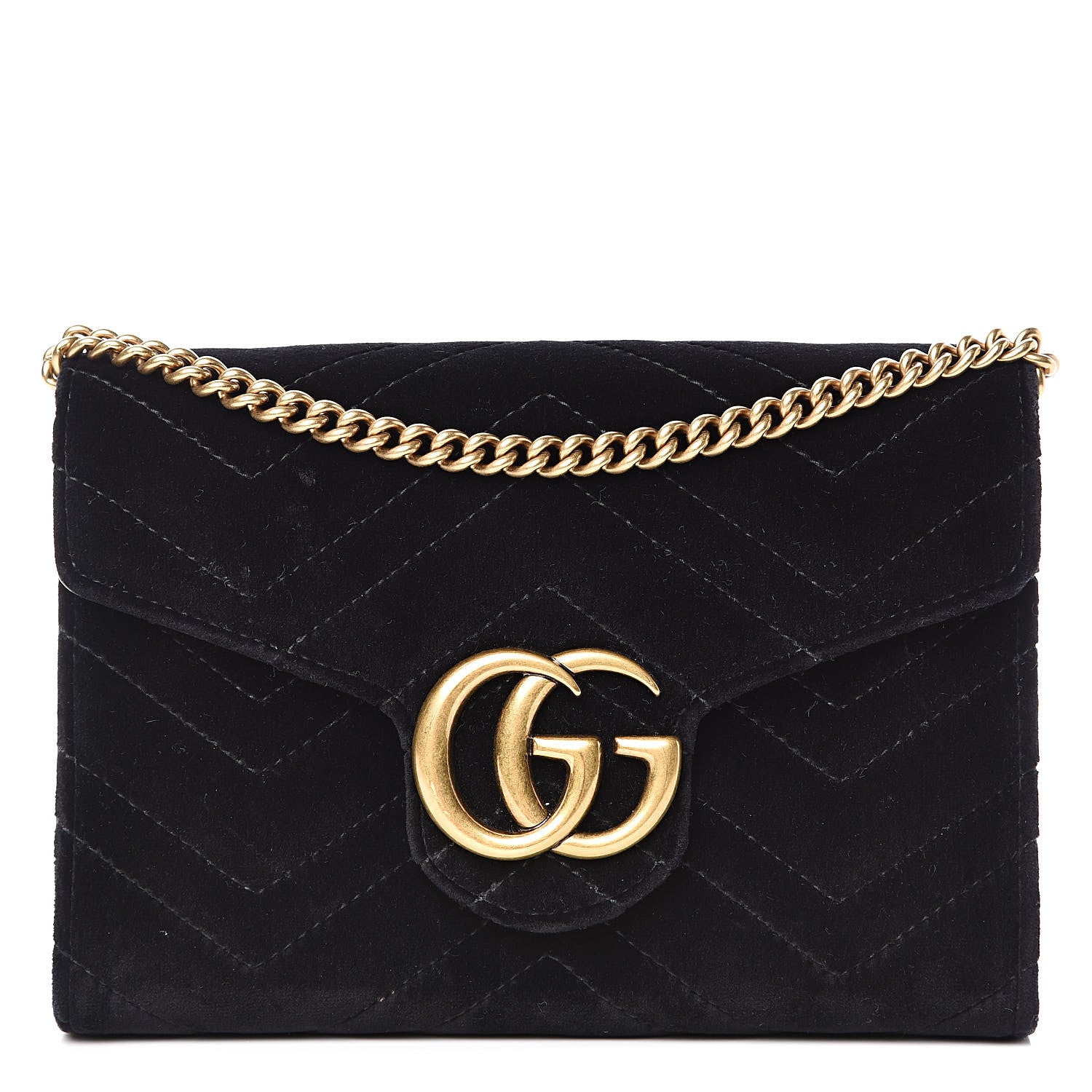 Gucci Velvet Matelasse GG Marmont Chain Wallet Black 1 of 11