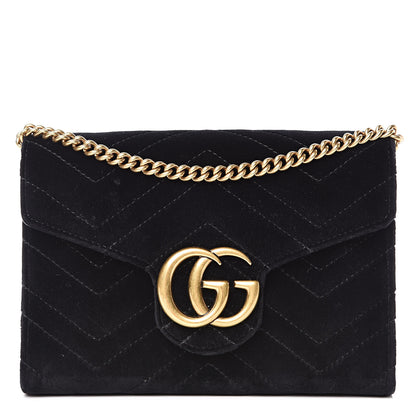 Gucci Velvet Matelasse GG Marmont Chain Wallet Black 1 of 11