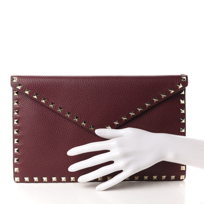Valentino Garavani Pebbled Calfskin Large Rockstud Envelope Clutch Rubin 2 of 10