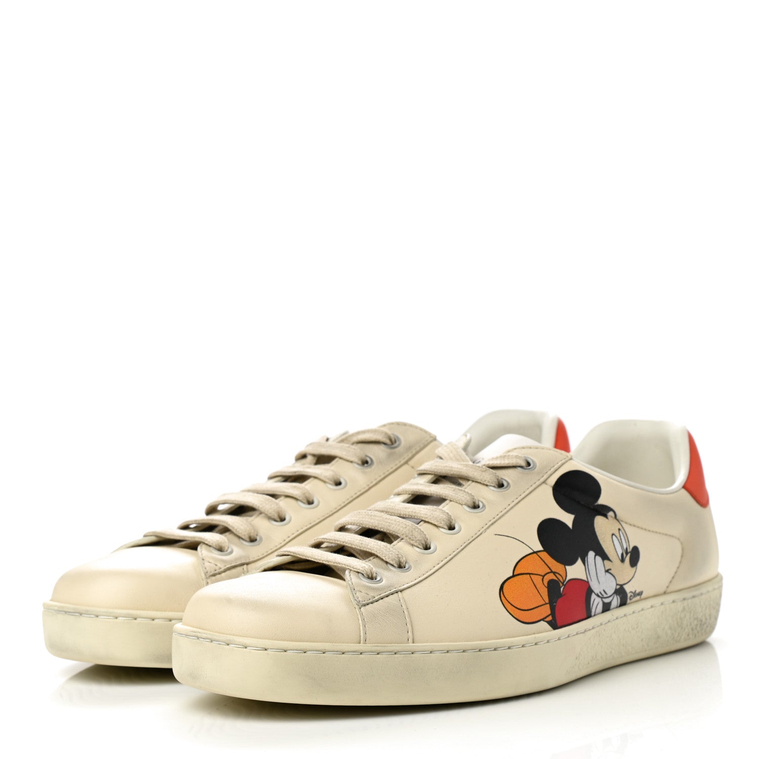 Gucci X DISNEY Miro Soft Calfskin Mickey Mouse Print Mens Ace Sneakers 9 Ivory Deep Orange 3 of 7