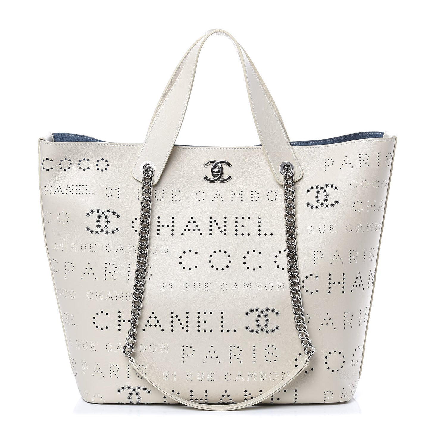 Calfskin Tweed Small Logo Eyelets Shopping Tote Beige
