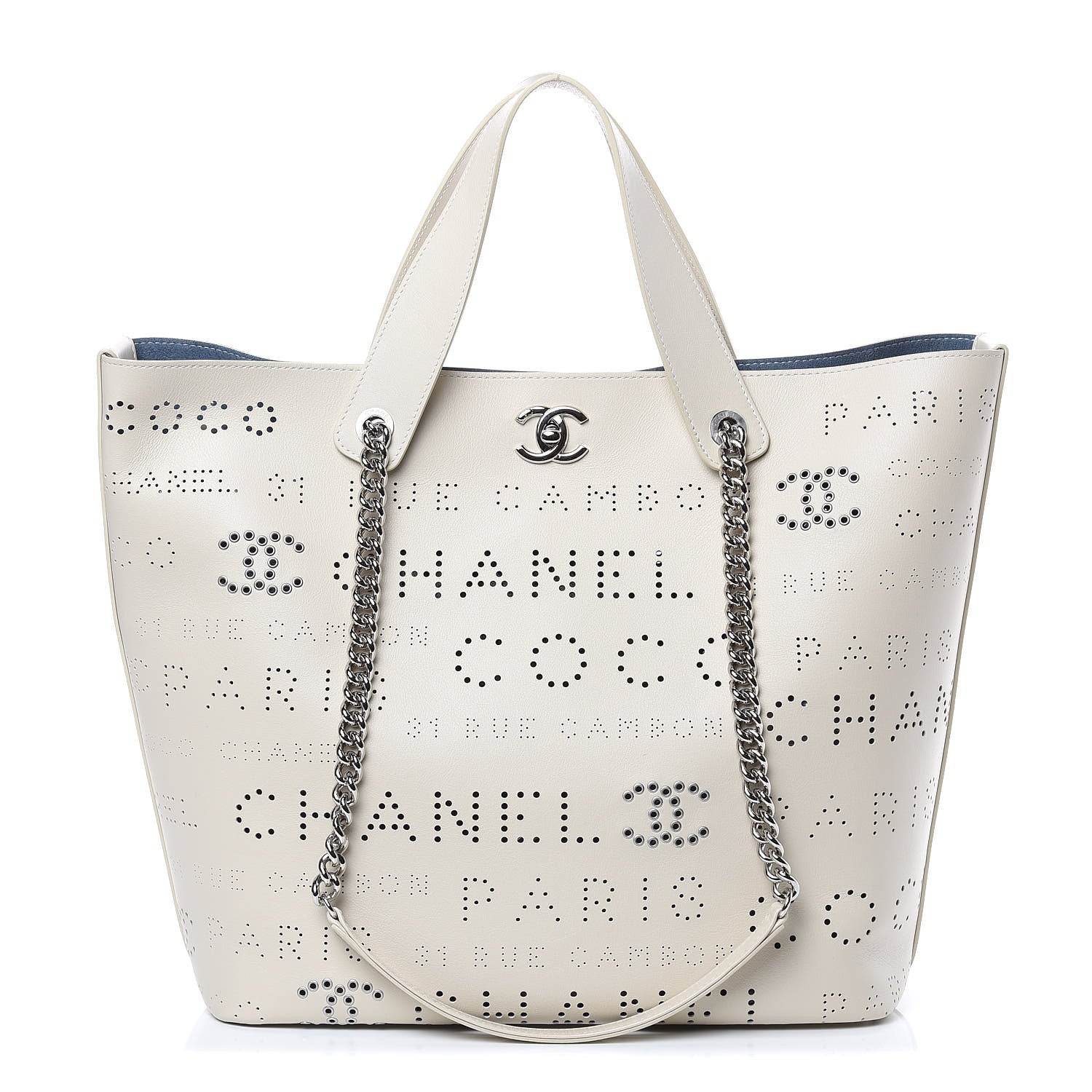 Chanel Calfskin Tweed Small Logo Eyelets Shopping Tote Beige 1 of 11