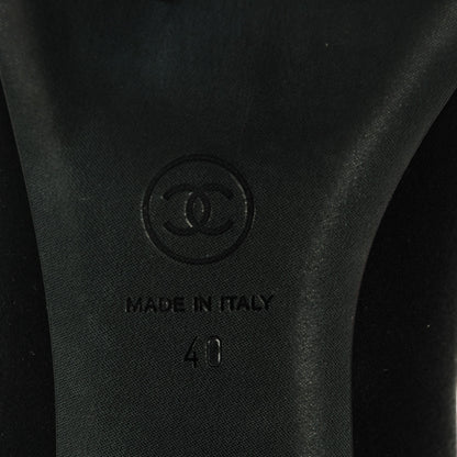 Chanel Satin Pearl Bow Ballerina Cap Toe Flats 40 Black 6 of 9