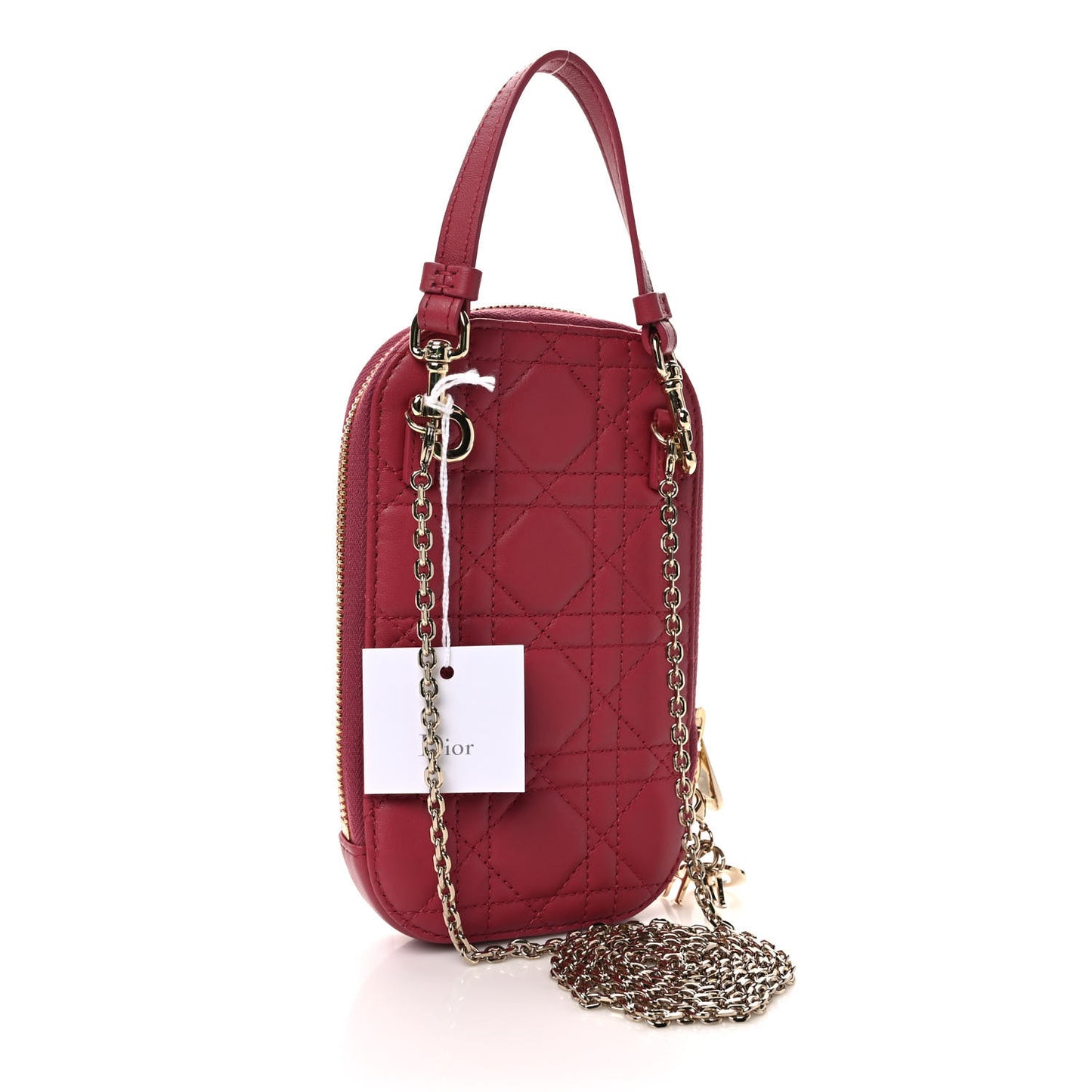Lambskin Cannage Lady Dior Phone Holder Strawberry Pink