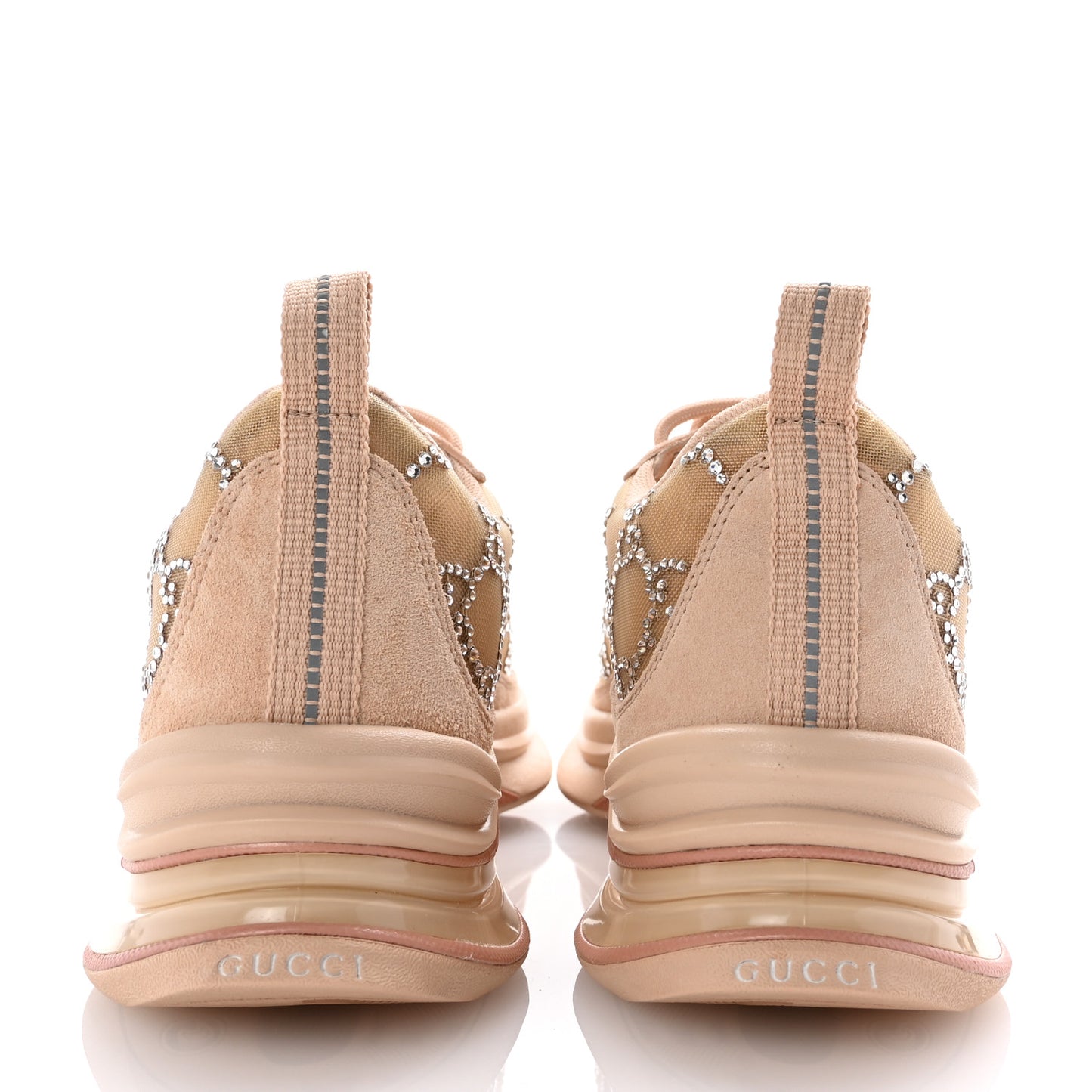 Tela Retino Mesh Crystal Suede GG Monogram Womens Gucci Run Sneakers 36.5 Light Powder Skin Rose Silver
