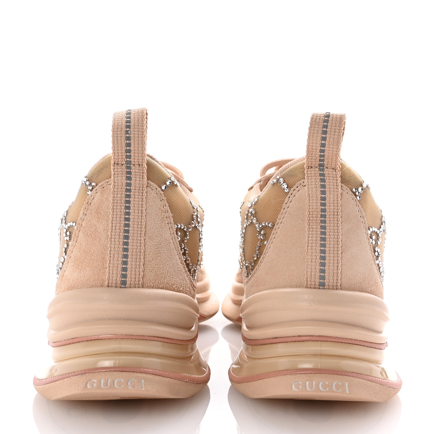 Gucci Tela Retino Mesh Crystal Suede GG Monogram Womens Gucci Run Sneakers 36.5 Light Powder Skin Rose Silver 6 of 11