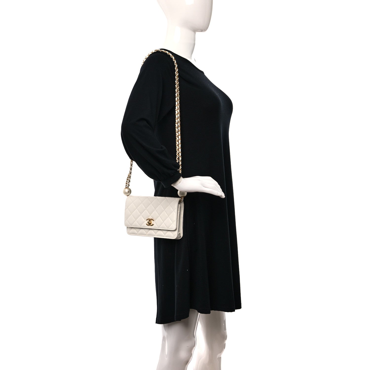 Chanel Lambskin Quilted Pearl Wallet On Chain WOC White 2 of 11