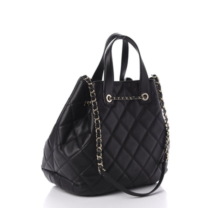 Chanel Lambskin Quilted CC Dweller Drawstring Tote Black 3 of 11