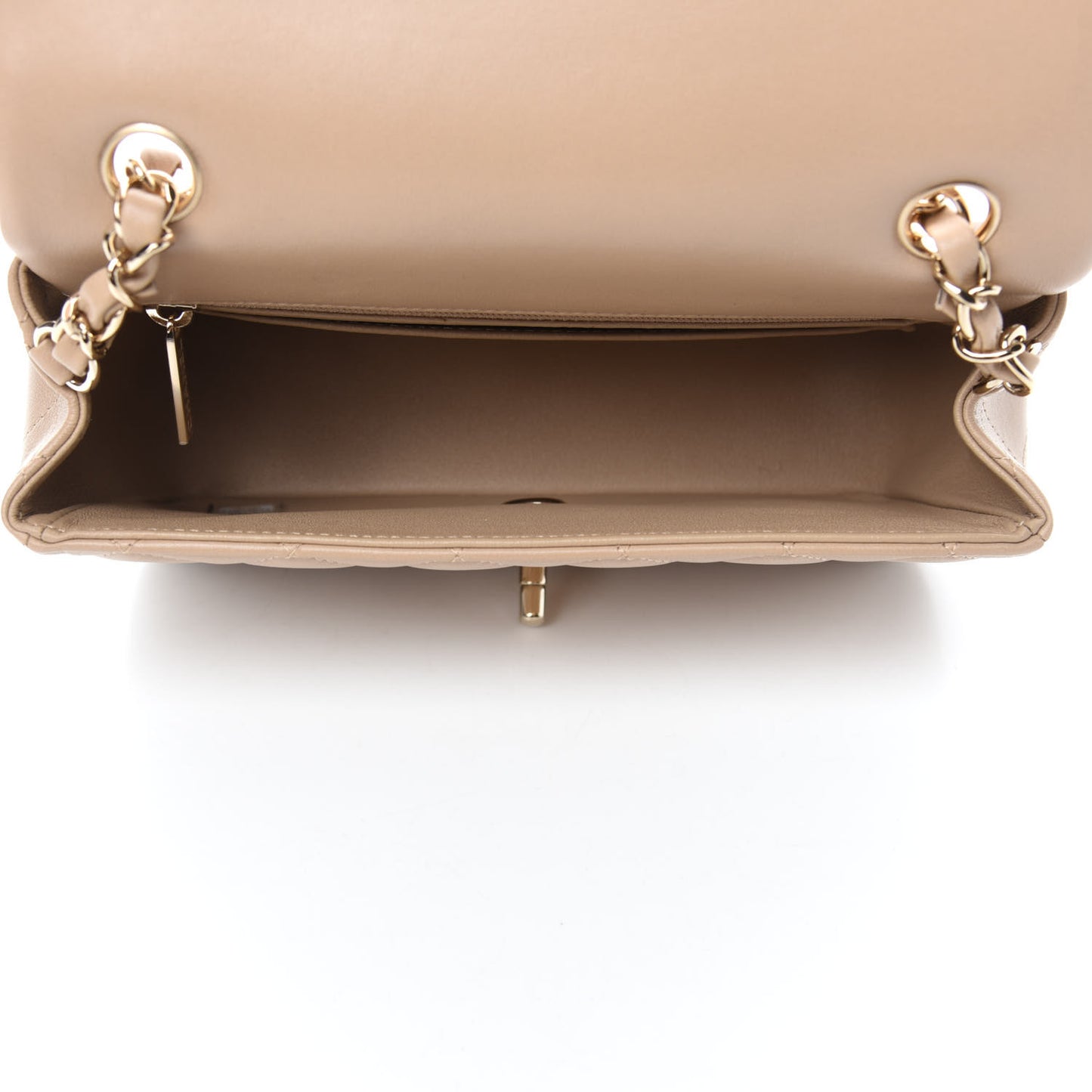 Lambskin Quilted Mini Rectangular Flap Dark Beige