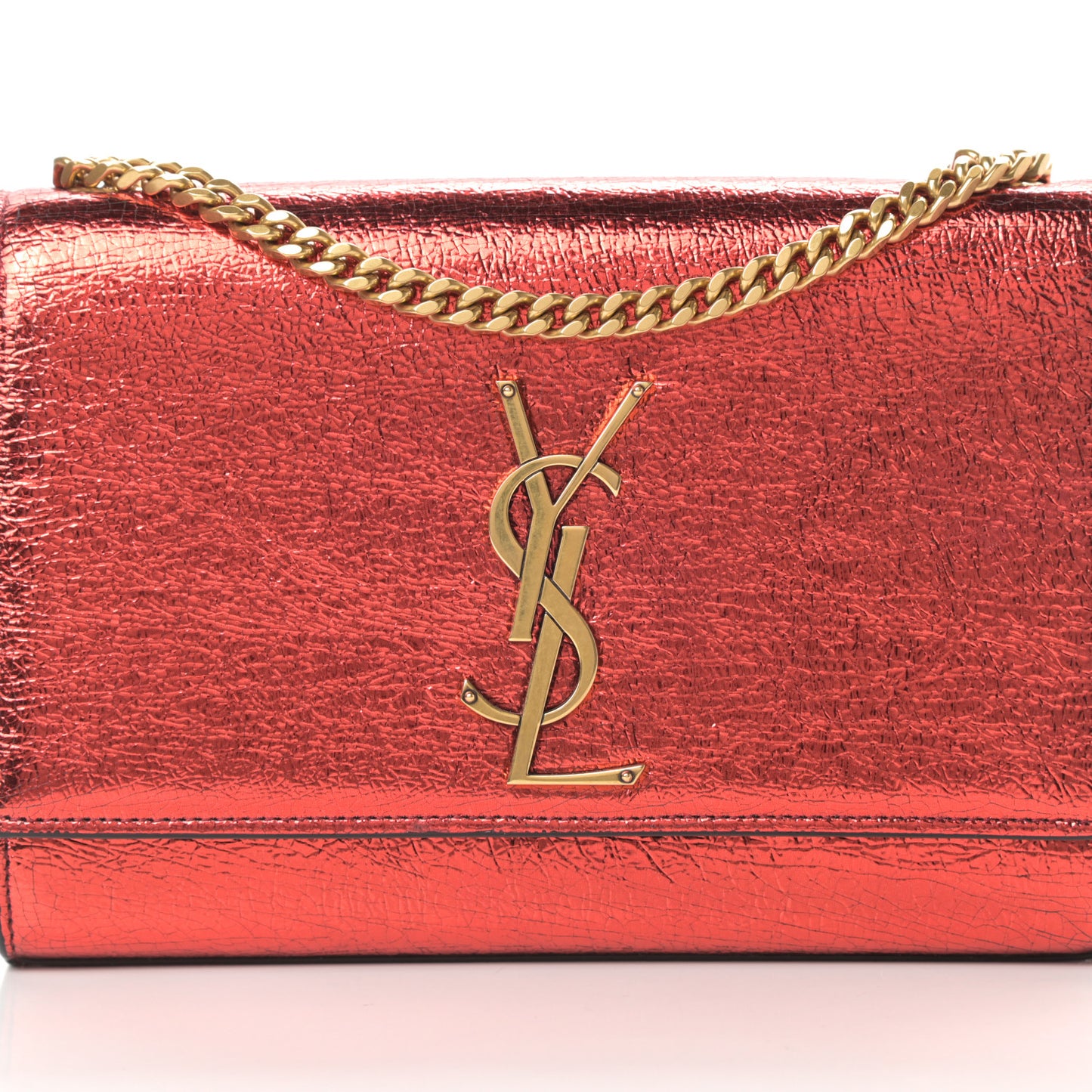 Metallic Calfskin Small Classic Monogram Kate Satchel Red