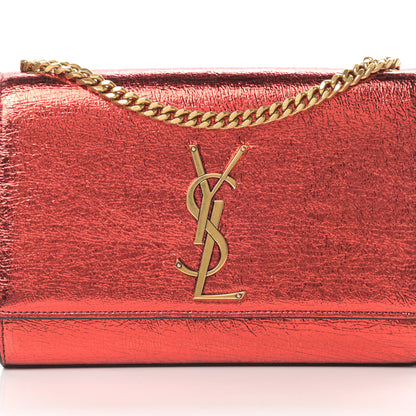 Saint Laurent Metallic Calfskin Small Classic Monogram Kate Satchel Red 8 of 12