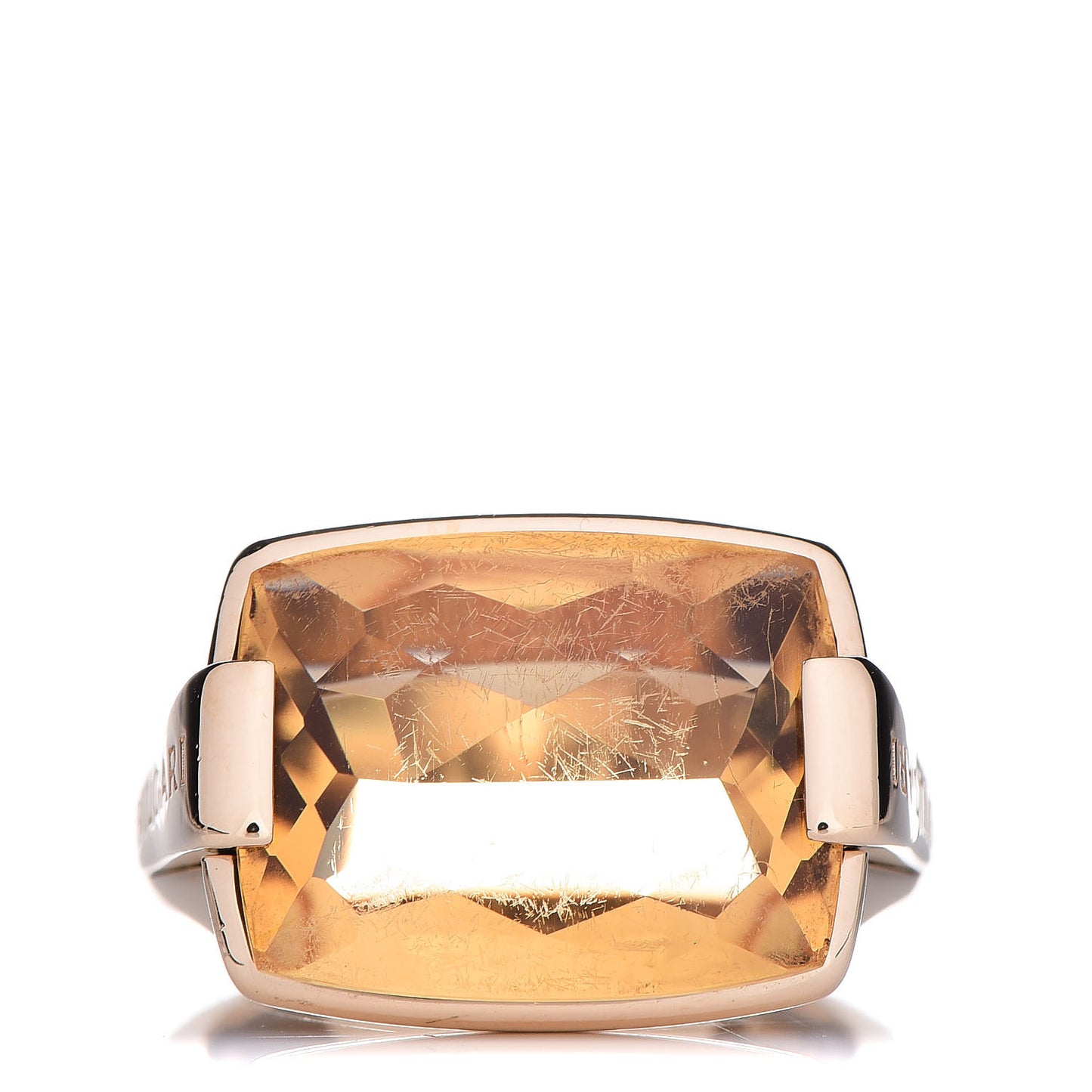 BVLGARI 18K Yellow Gold Citrine Metropolis Ring 56 7.5