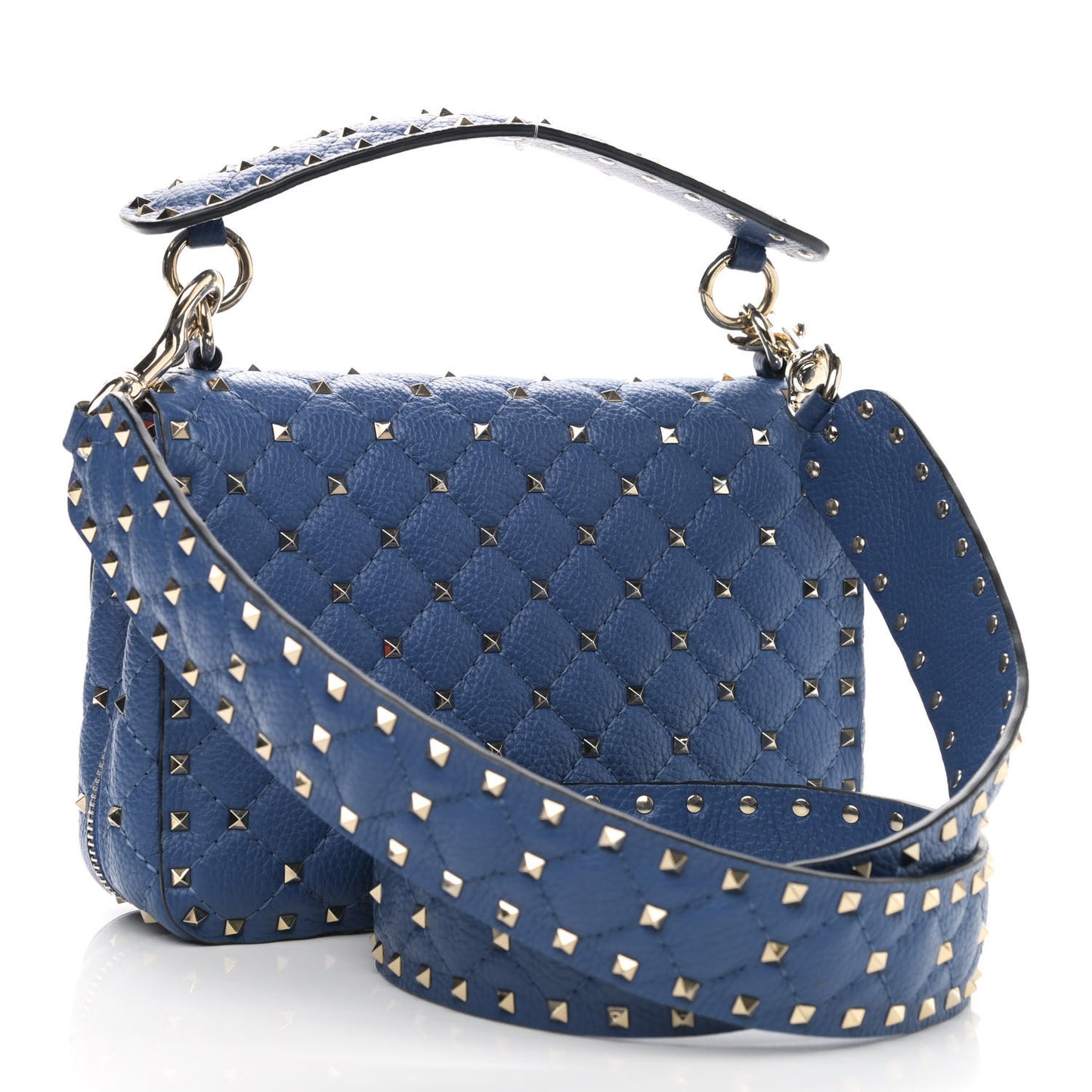 Grained Calfskin Medium Rockstud Spike Shoulder Bag Blue