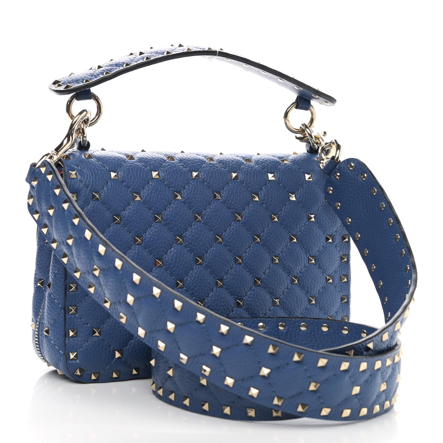 Valentino Garavani Grained Calfskin Medium Rockstud Spike Shoulder Bag Blue 3 of 10