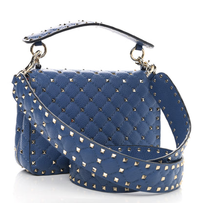 Valentino Garavani Grained Calfskin Medium Rockstud Spike Shoulder Bag Blue 3 of 10