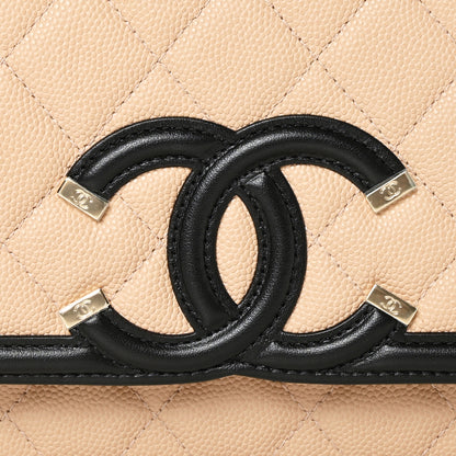 Chanel Caviar Quilted CC Filigree Wallet On Chain WOC Beige Black 9 of 11