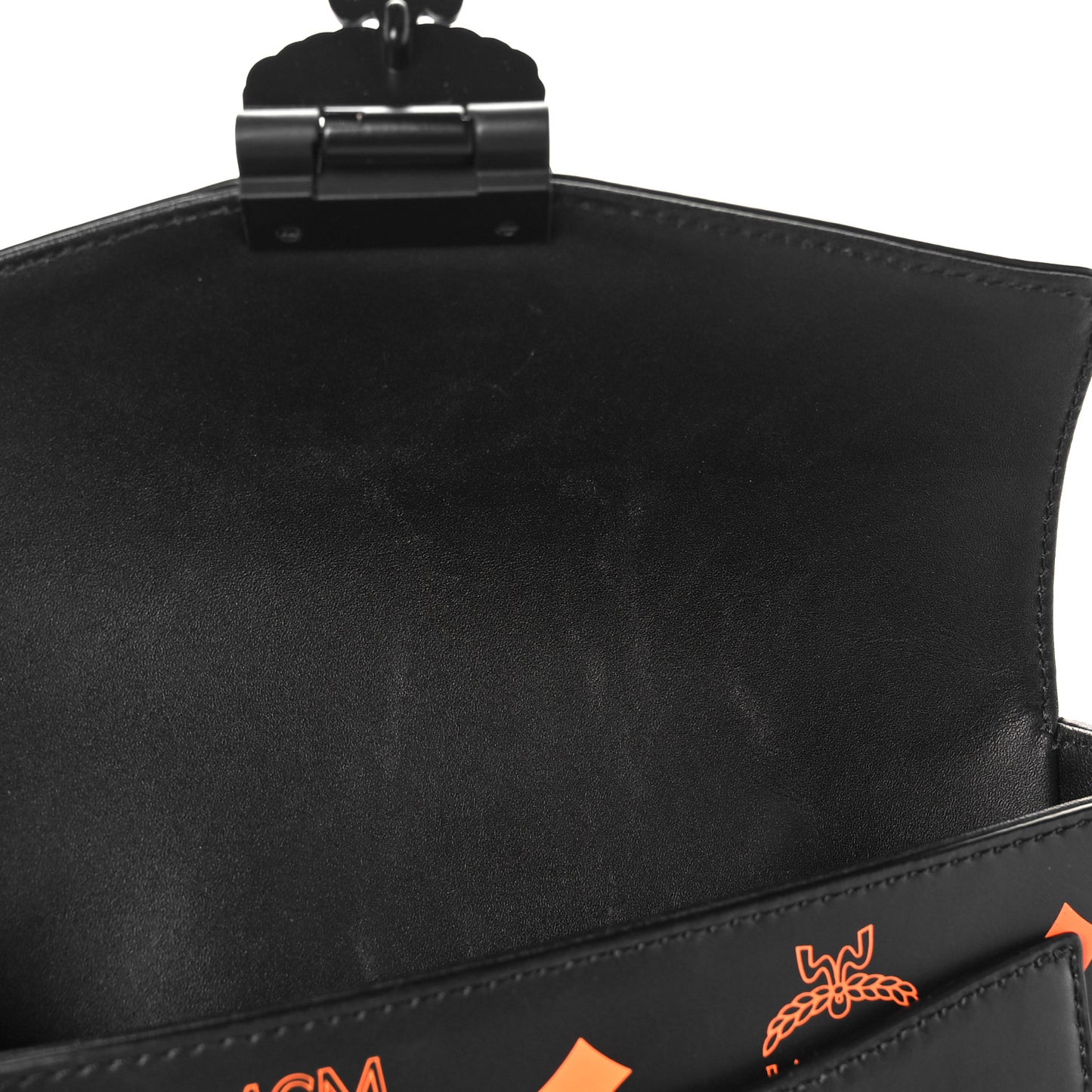 Calfskin Color Splash Logo Crossbody Small Black Orange