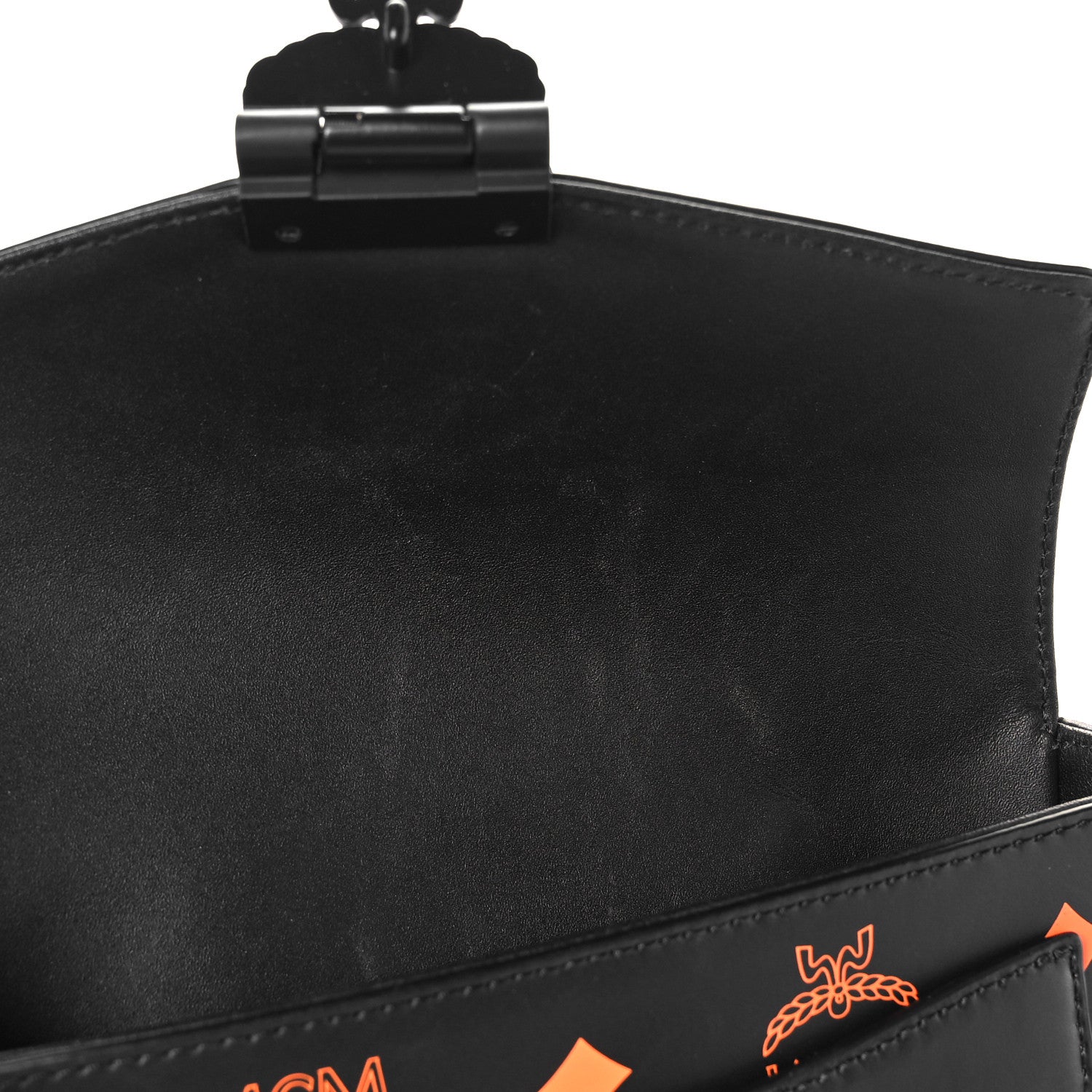 MCM Calfskin Color Splash Logo Crossbody Small Black Orange 10 of 13