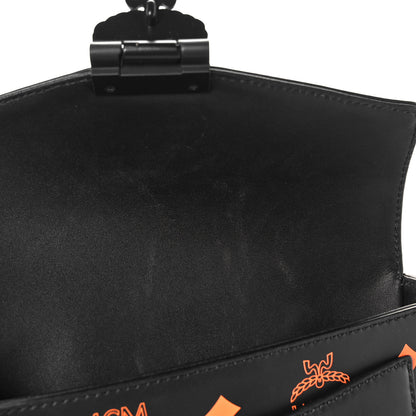 MCM Calfskin Color Splash Logo Crossbody Small Black Orange 10 of 13