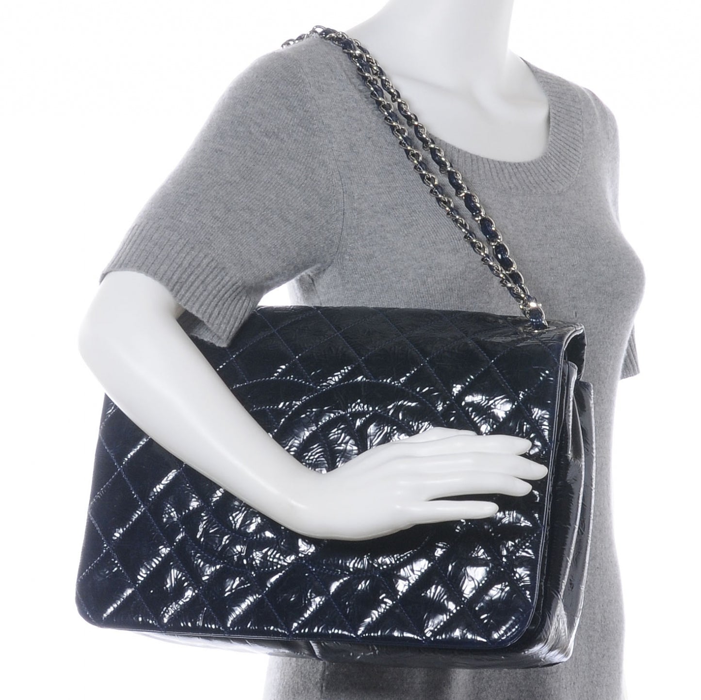 Patent Quilted XL Flap Navy Blue