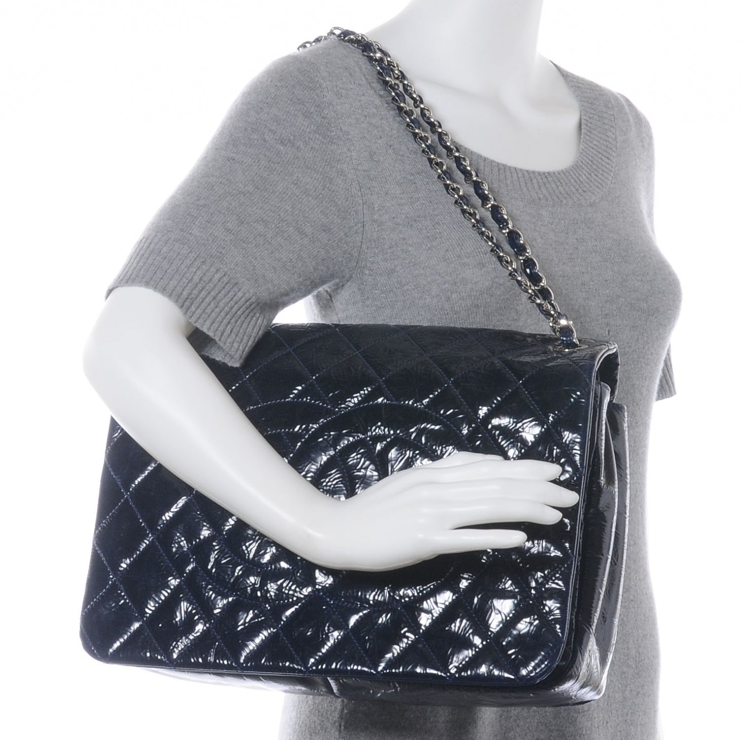 Chanel Patent Quilted XL Flap Navy Blue 2 of 8