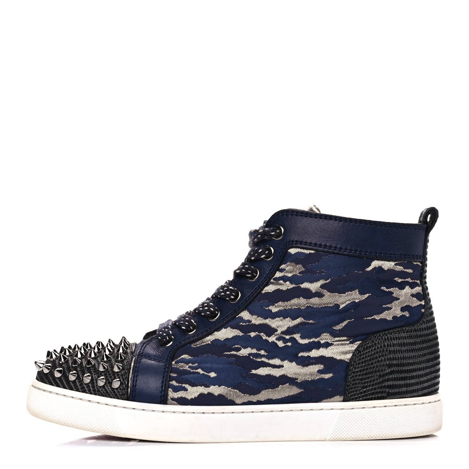 Christian Louboutin Jacquard Camoloubi Orlato Spikes Flat Sneakers 37 Navy 1 of 17