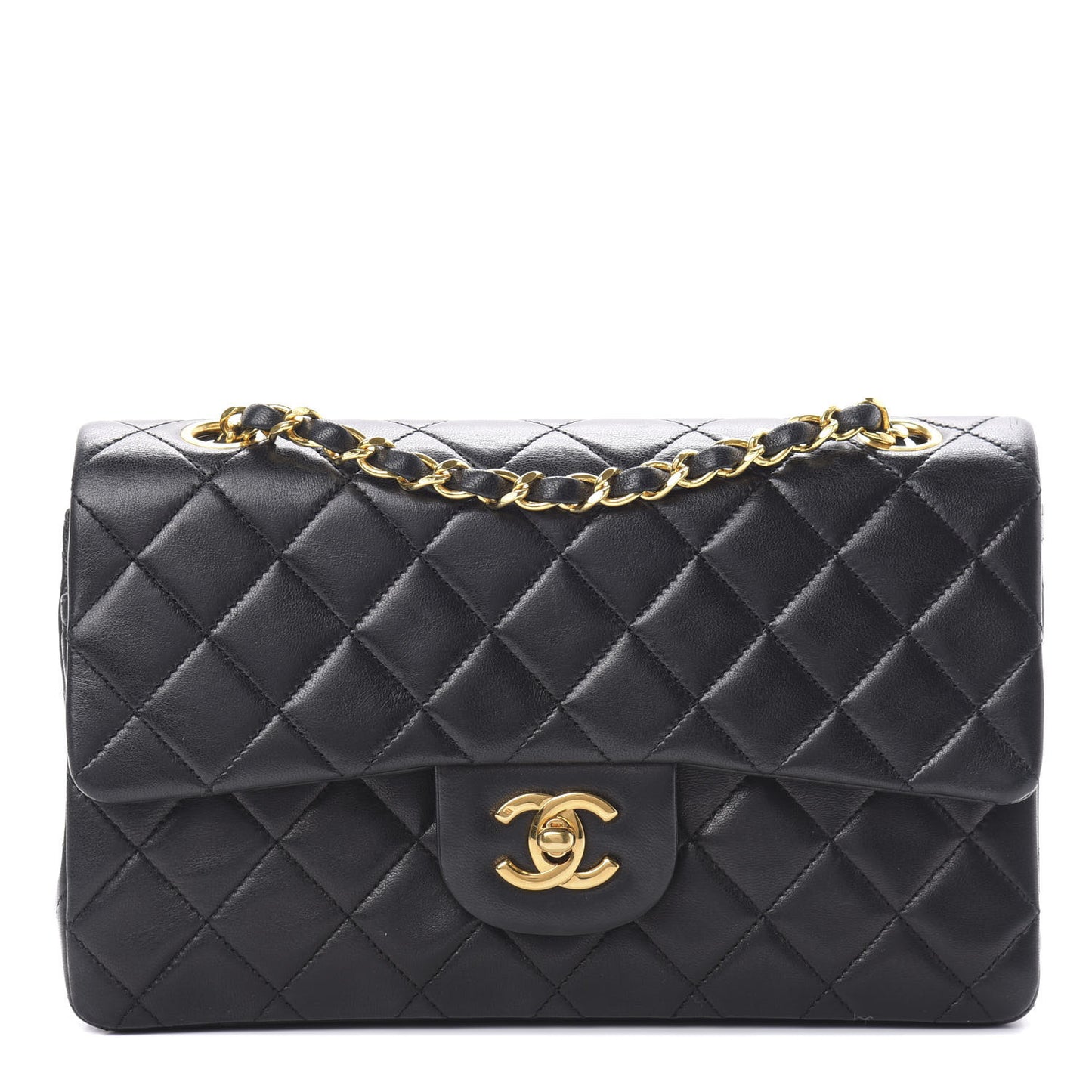 Lambskin Quilted Small Double Flap Black