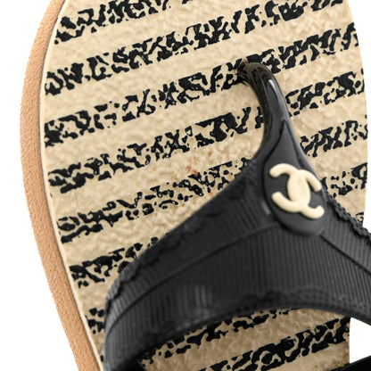 Chanel Rubber Striped Thong Sandals 37 Black White 9 of 9