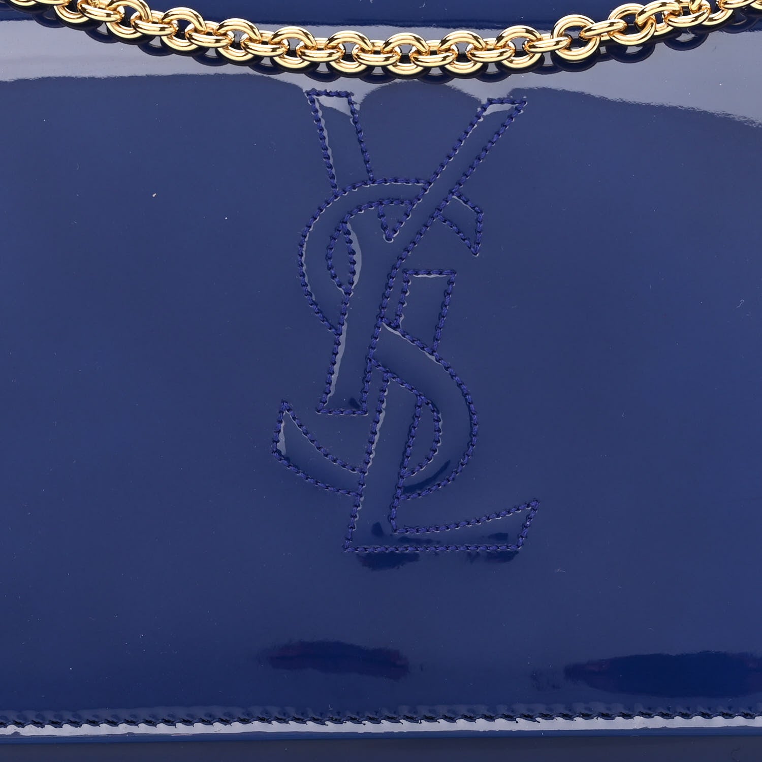 Saint Laurent Patent Calfskin Belle de Jour Chain Clutch Blue 7 of 9