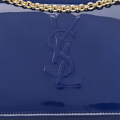 Saint Laurent Patent Calfskin Belle de Jour Chain Clutch Blue 7 of 9