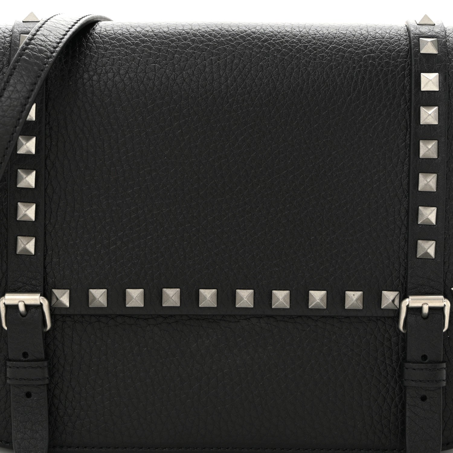Valentino Garavani Pebbled Calfskin Large Rockstud Messenger Black 7 of 9