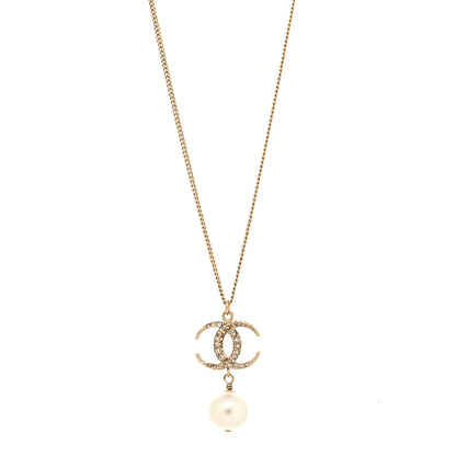 Chanel Pearl Crystal CC Drop Necklace Gold 1 of 4
