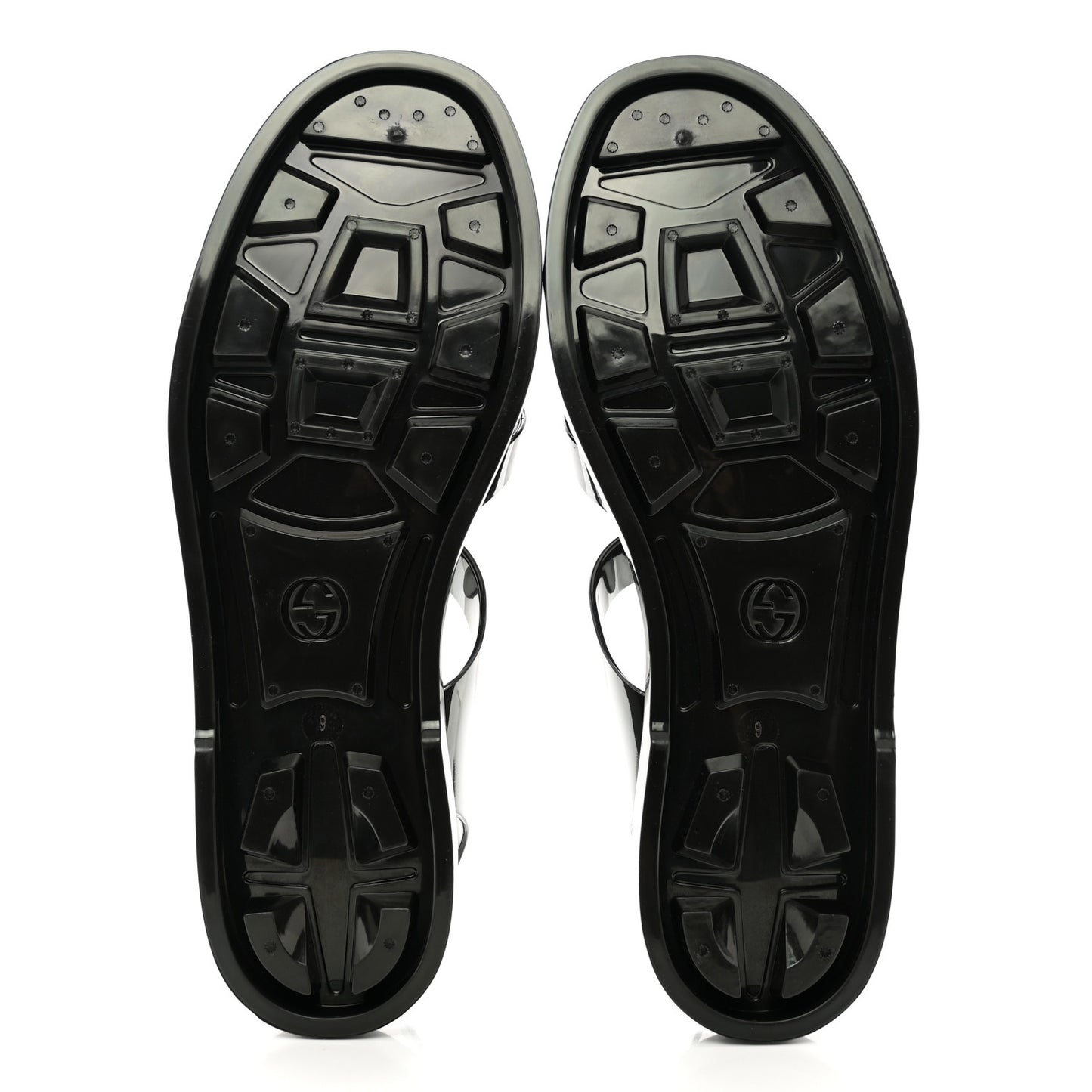 Shiny Rubber Mens Double G Buckle Strap Sandals 9 Black